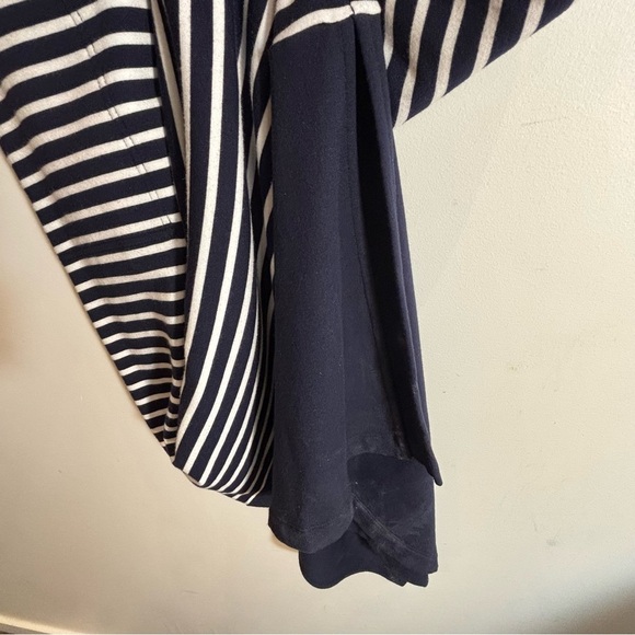 TALBOTS Sz M Navy and White Striped Cap Sleeve Drawstring Maxi Dress Side Slit - Picture 10 of 11